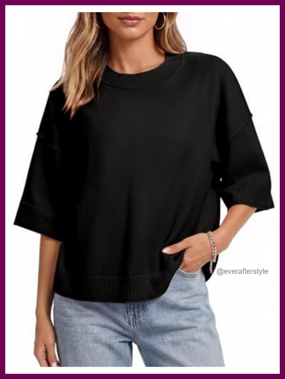 Lightweight Cropped Knit Top Short Sleeve Oversized Crewneck